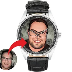 Personalisierte Foto-Uhr: Edelstahl & Leder, Zifferblatt benutzerdefinierte