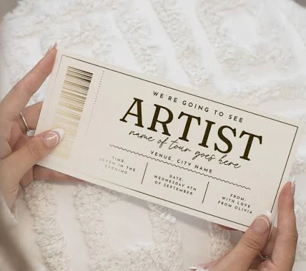 Concert Ticket Gift, Festival Voucher, Surprise Gift, Experience Voucher, Valentine's Gift, Gold Foil, Birthday Gift for Him or Her