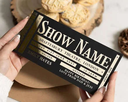 Personalised Theatre Ticket, Gold Foil Show Voucher, Custom Birthday Gift, Theatre Experience, Surprise Voucher, Anniversary Gift