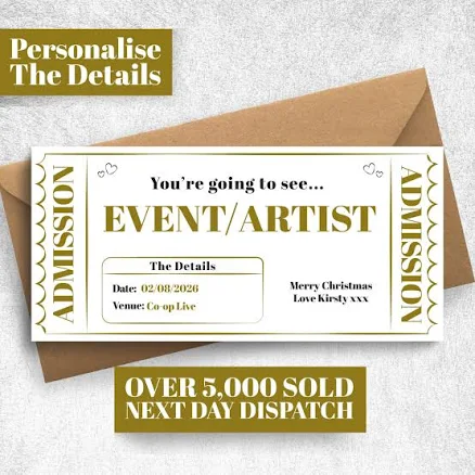 Personalised Fake Concert/Event Ticket Gift: Theatre Voucher Reveal, Show, Gig Ticket, Admission, Artist