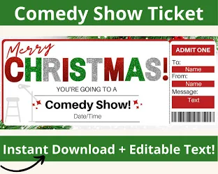 Comedy Show Ticket Template, Surprise Comedy Gift Certificate, Comedy Voucher Coupon, Christmas Comedy Show Gift, Editable Printable
